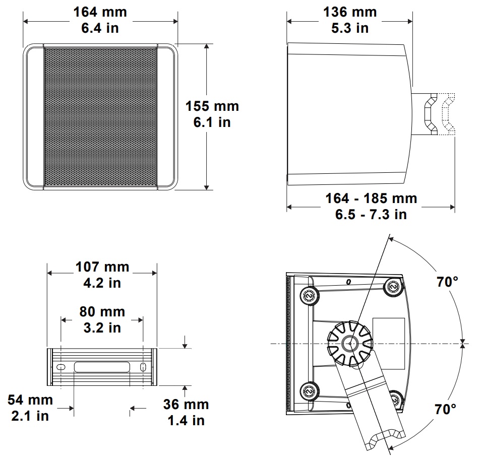 Габаритные размеры BIAMP KUBO5T