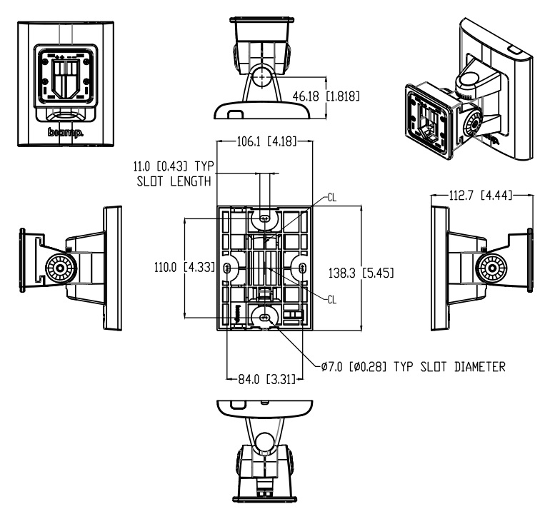 Габаритные размеры комплектного кронштейна CMX-SM BIAMP EX-S10SUB