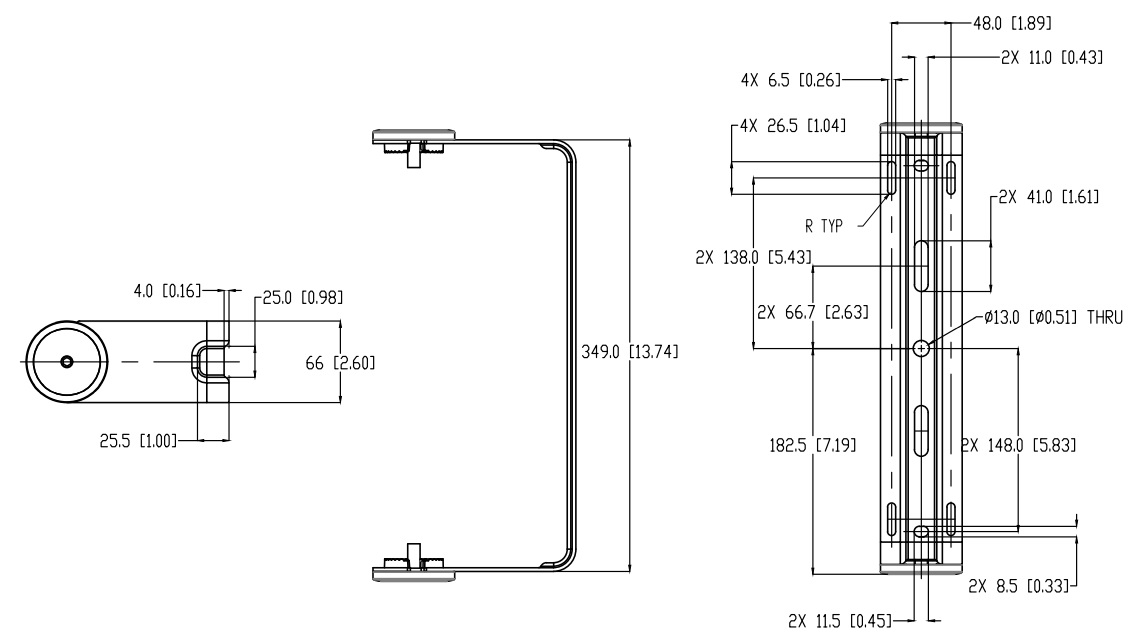 Габаритные размеры комплектного кронштейна EXUB-S6 BIAMP EX-S10SUB