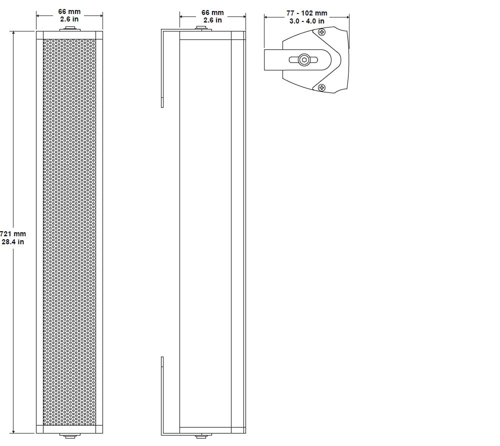 Габаритные размеры звуковой колонны BIAMP COLS101