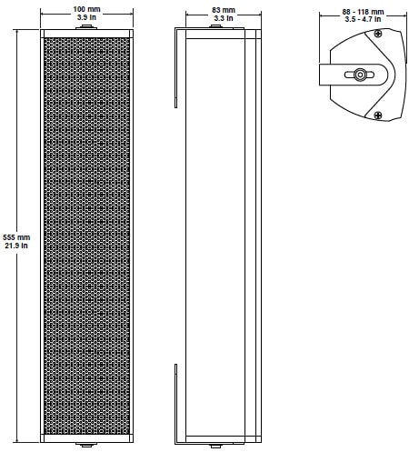 Габаритные размеры звуковой колонны BIAMP COLW41