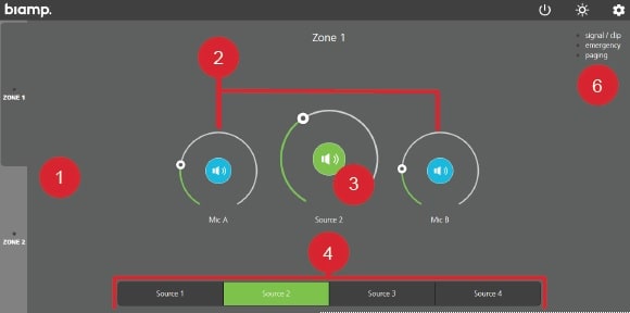 Окно настроек Webapp BIAMP PREZONE2