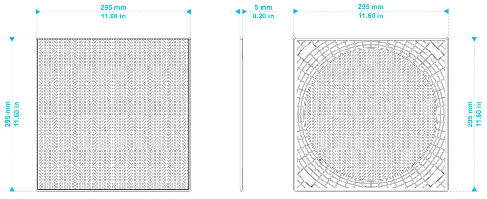 Габаритные размеры защитной решётки BIAMP SQGR