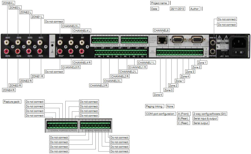 Заводские установки матричного коммутатора BIAMP AUDIOCONTROL12.8